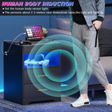 MDGC Nightstand with Lockable Gun Drawer,3 Color Dimmable LED End Table with Charging Station,Bedside Table with Auto Sensor Light,Smart Night Stand with USB-C Ports and 3 Drawers,Bedroom MDGC