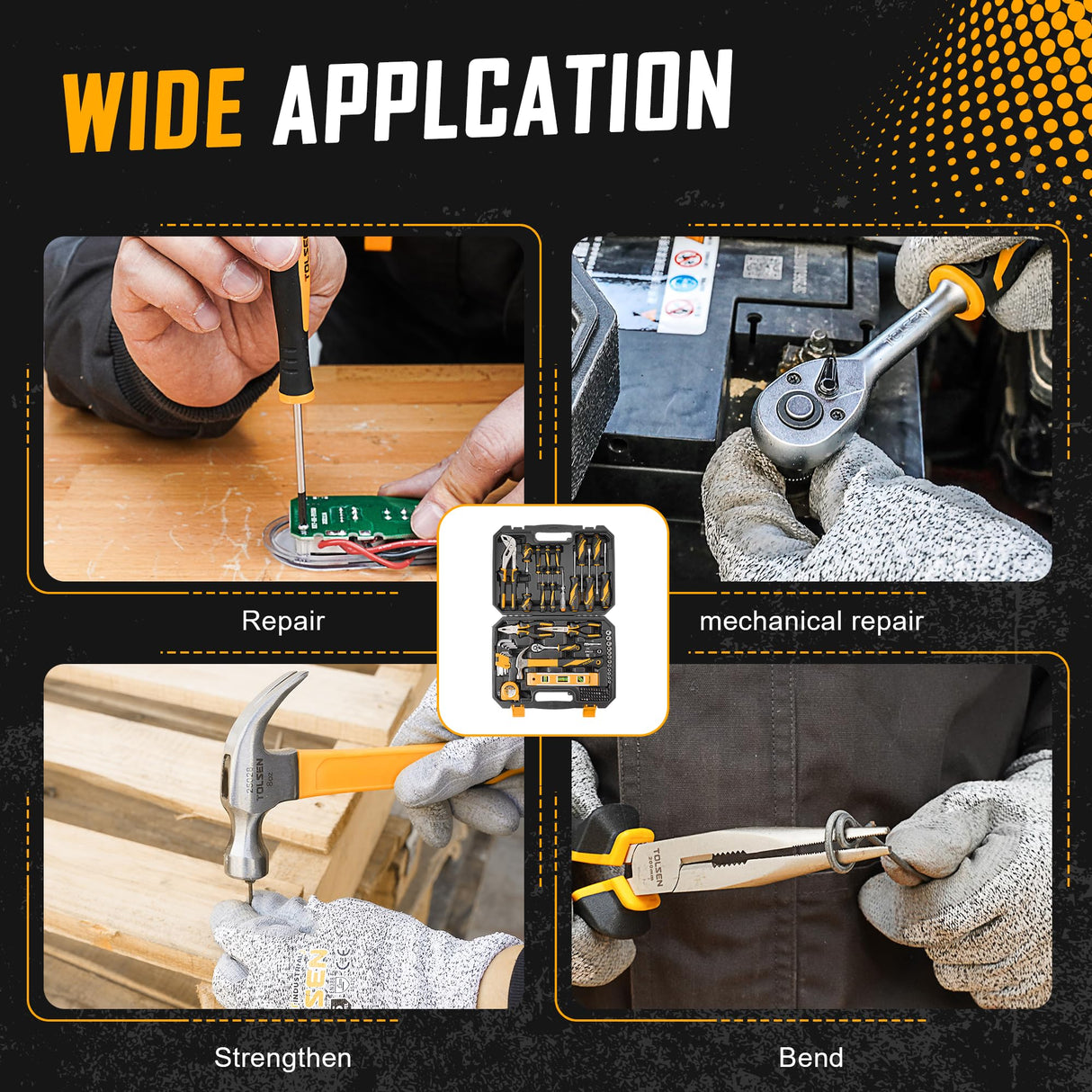 TOLSEN 89-Piece Tool Set Household Tool Kit, Hammer Screwdrivers Set, Tool Kit with Drill Bits, Socket Wrench Set, Hex Key Set, Tape Measure, with Plastic Toolbox Storage Case Tolsen