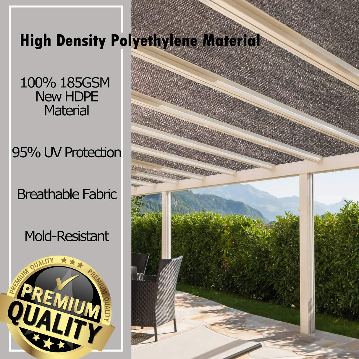 Alion Home Outdoor Pergola Sun Shade Cover Cloth Patio Canopy HDPE Permeable with Grommets (10' x 14', Brown) Alion Home