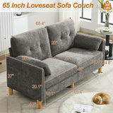 WUTUTUEE 65" Chenille Loveseat Sofa, Modern 2 Seater Love Seat Couch with Armrest Pillows & Pockets, Upholstered Tufted Loveseat Couches for Living Room Bedroom, Easy Assembly, Light Grey WUTUTUEE