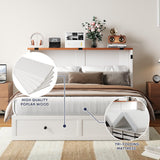 ijuicy Queen Murphy Bed with Storage & Multifunctional Charging Station, Farmhouse Murphy Cabinet Bed with Foldable Panel, Space-Saving Beds for Guest Bedroom, Living Room-White & Brown,with Mattress ijuicy