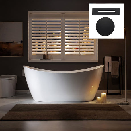 WOODBRIDGE 67" Acrylic Freestanding Bathtub Contemporary Soaking White Tub with Matte Black Overflow and Drain,B0010-MB WOODBRIDGE
