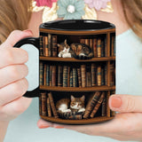 YIDAJI Bookshelf Gift - Cat Bookshelf Mug - Gifts For Women - Unique Gift For Book Lover, Reader, Librarian, Writer - Birthday Gift Idea For Cat Lover, Owner Cat - Book Mug, Coaster, Keychain YIDAJI