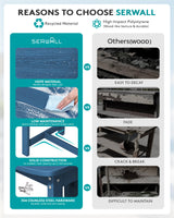 SERWALL Outdoor Bar Table, All Weather HDPE 36" Counter Height Dining Table with Storage and Wine Rack for Patio, Garden, Backyard, Balcony, Poolside, Blue SERWALL