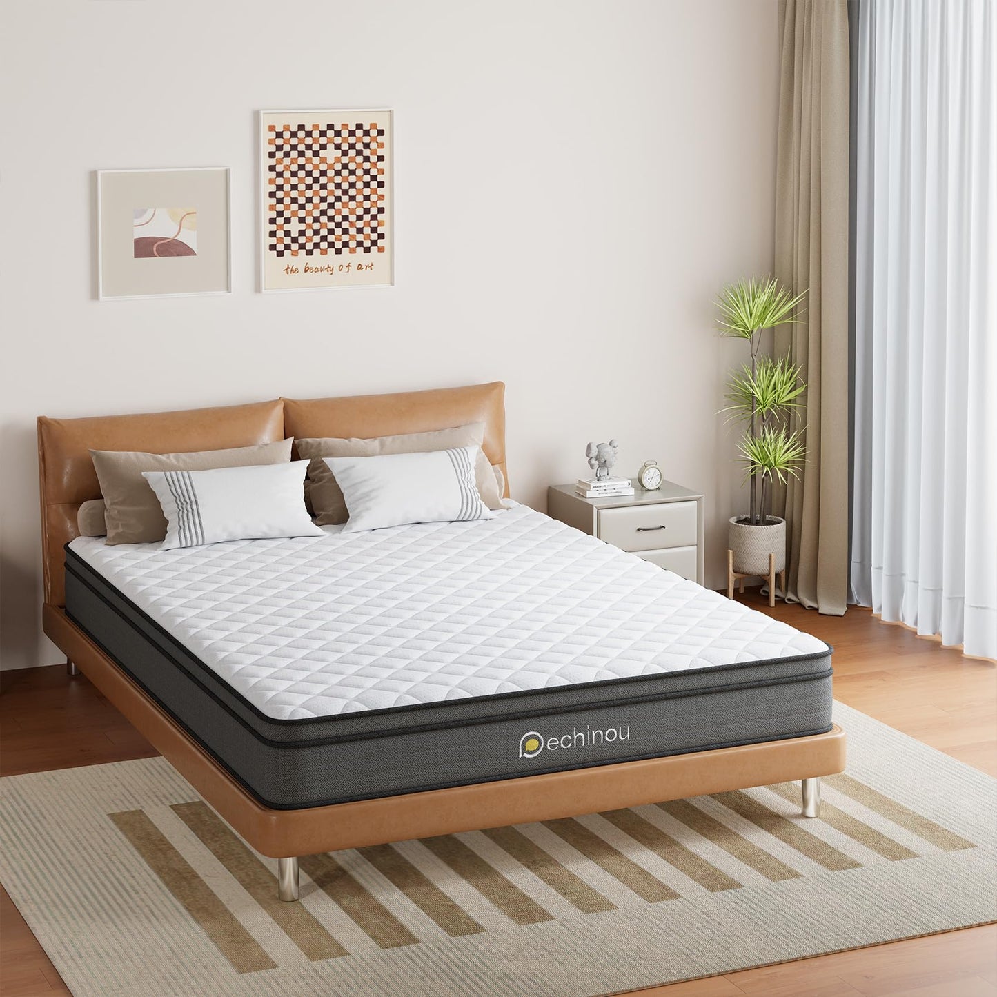 PECHINOU 8 INCH Twin Mattress, Twin Size Mattress with Gel Memory and Spring, Soft Hybrid Mattress in a Box for Pressure Relief, Medium Firm Support, CertiPUR-US