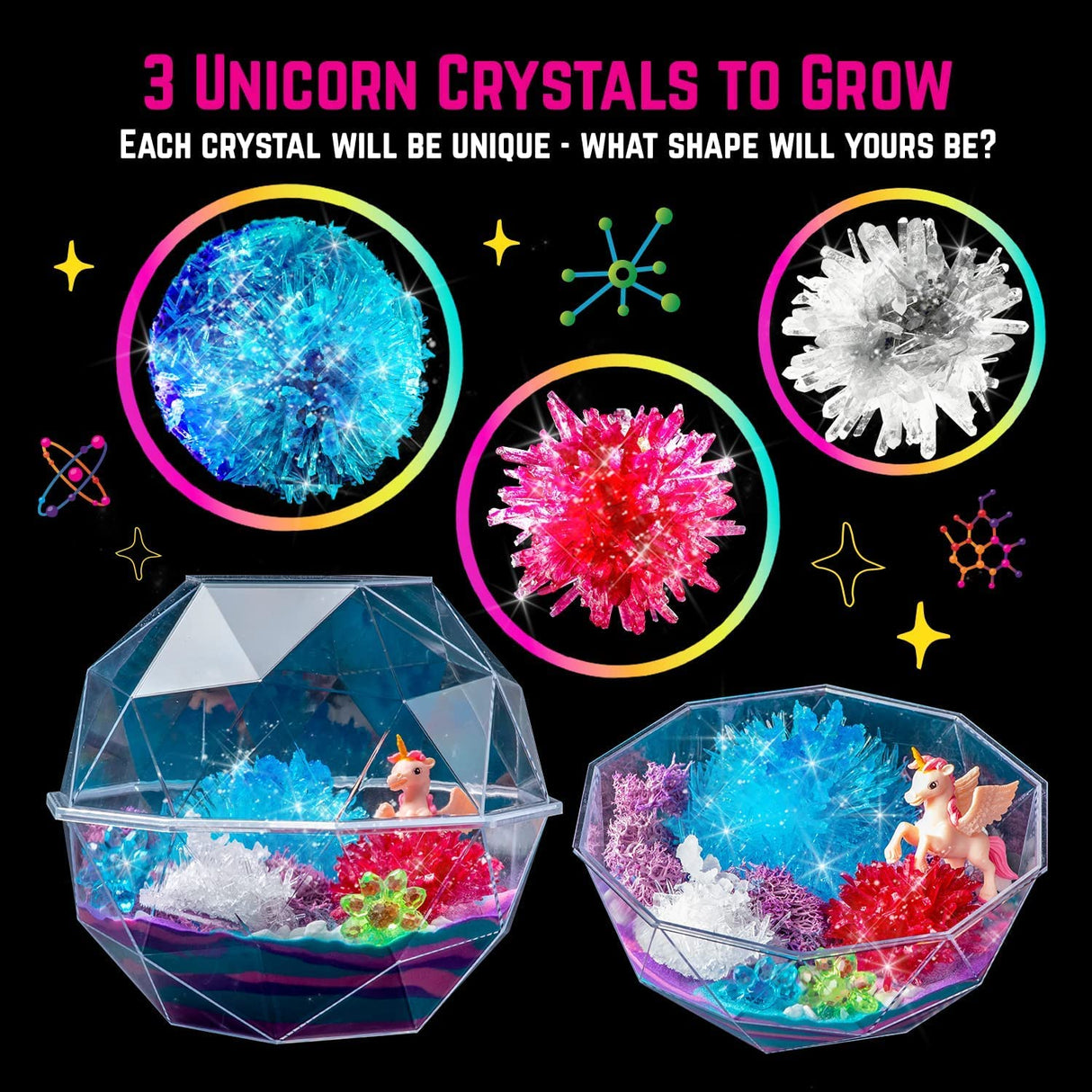 Original Stationery 18-Pieces Unicorn Crystal Growing Kit for Kids 7 and Up, Easy-to-Follow Manual, Grow 3 Crystals and Make a Scene with Unicorn Craft Original Stationery