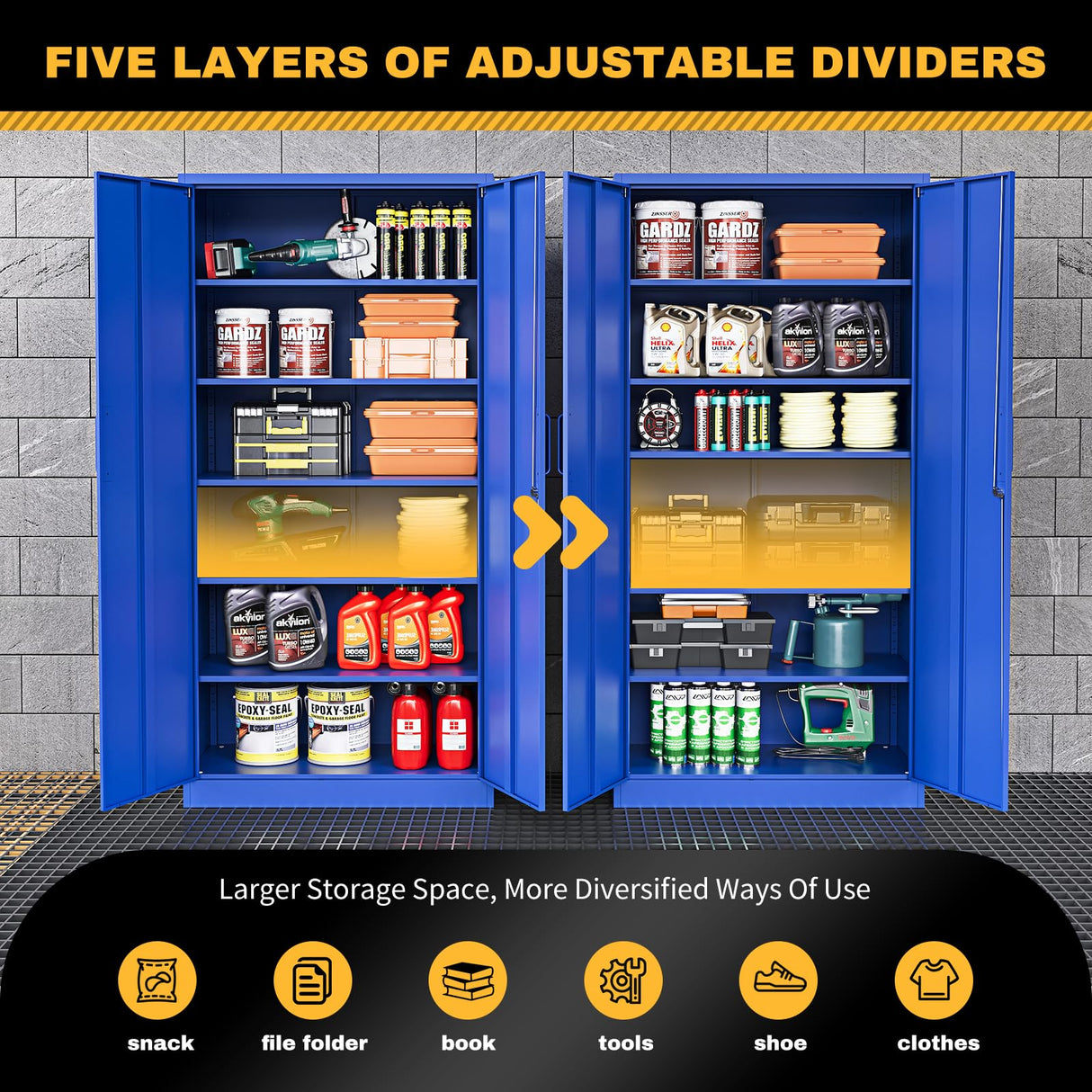 ZAOUS Metal Storage Cabinet with Lock，71'' Garage Storage Cabinet with 5 Adjustable Shelves, Tall Tool Cabinets for Garage, Home, Office, Gym, School, Blue ZAOUS