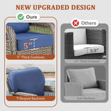 10 Pieces Patio Furniture Set Outdoor Sectional Sofa Couch with Rocking Swivel Chairs 5" Deep Seat Chairs, Modern Wicker Rattan Conversation Set, Blue/Gray Wicker Pugire