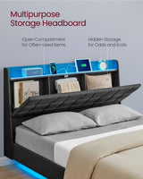 VASAGLE Dark Gray Floating Queen Bed Frame with LED Lights and Tufted Storage Headboard VASAGLE