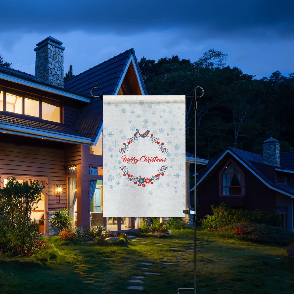 MAIKESUB Double Sided White Sublimation Blank Polyester Flags for Garden and Yard Canvas BannerLawn Garden Flags DIY Halloween Decorative Flag (Garden Flag Stand) MAIKESUB