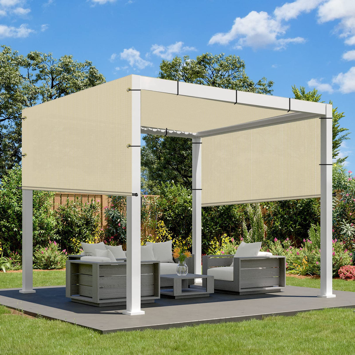 SunnyRoyal Pergola Shade Cover 8' x 16' Replacement Canopy Shade Cover for Pergola with Grommets Sun Shade Cloth Sail for Outdoor Privacy Patio Garden Weighted Rods Included (Beige) SunnyRoyal