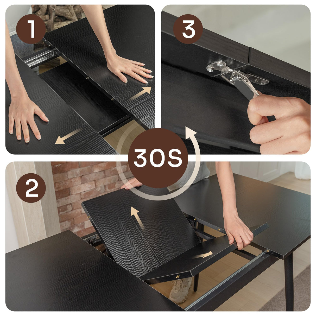 Ahomly 7-Piece Extendable Dining Table Set with 6 Padded Chairs, 63" Dining Table Set for 4-6, Kitchen Table Set with MDF Board & Metal Frame, for Small Space, Kitchen, Apartment, Black Ahomly