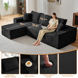 108" Modular Sectional Cloud Sofa - Boneless Couch with Deep Seat, Non Slip Base, Folding Sofa Sectional Couches for Living Room, Cozy Modular Couch with L-Shape Chaise, No Assembly Required, Black CozyMine