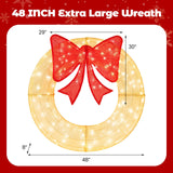 Tangkula 48 Inch Lighted Christmas Mesh Wreath, Pre-Lit Festive Wreath w/Large Bow & 200 LED Bulbs, Hooks & Zip Ties Included, Weatherproof Festive Decoration for Indoor Outdoor Tangkula
