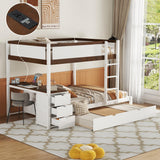Harper & Bright Designs Full Over Full Bunk Bed Twin Size Trundle, Wood Full Bunk Bed with USB Ports, Storage and Desk, White+Walnut Harper & Bright Designs