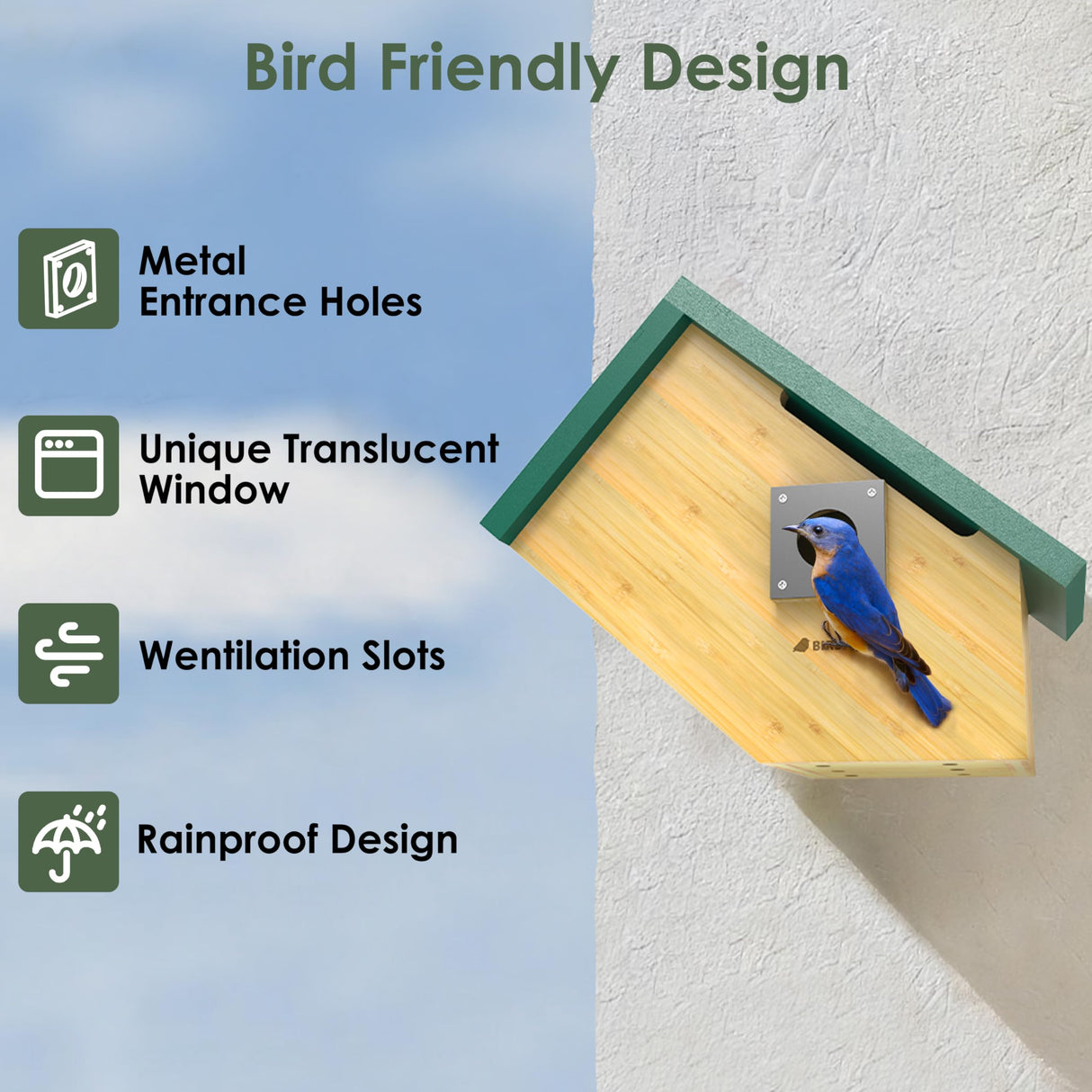 Birdkiss Smart Bird Houses for Outside Solar Powered, 1080P HD Live View Birdhouse with Camera, Perfect Viewing Bird Nesting and Hatching, Ideal Outdoors Bird House for Blue Bird and Cardinal (Green) Birdkiss