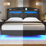 Modern ADORNEVE King Size Floating Bed Frame with USB-C Charging Station and LED Lights ADORNEVE