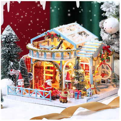 DIY Dollhouse Miniature Kit with Furniture, DIY Christmas Wooden Tiny House Building Set for Adults and Teens, Creative Room Decor Gift for Family and Friends (Christmas)