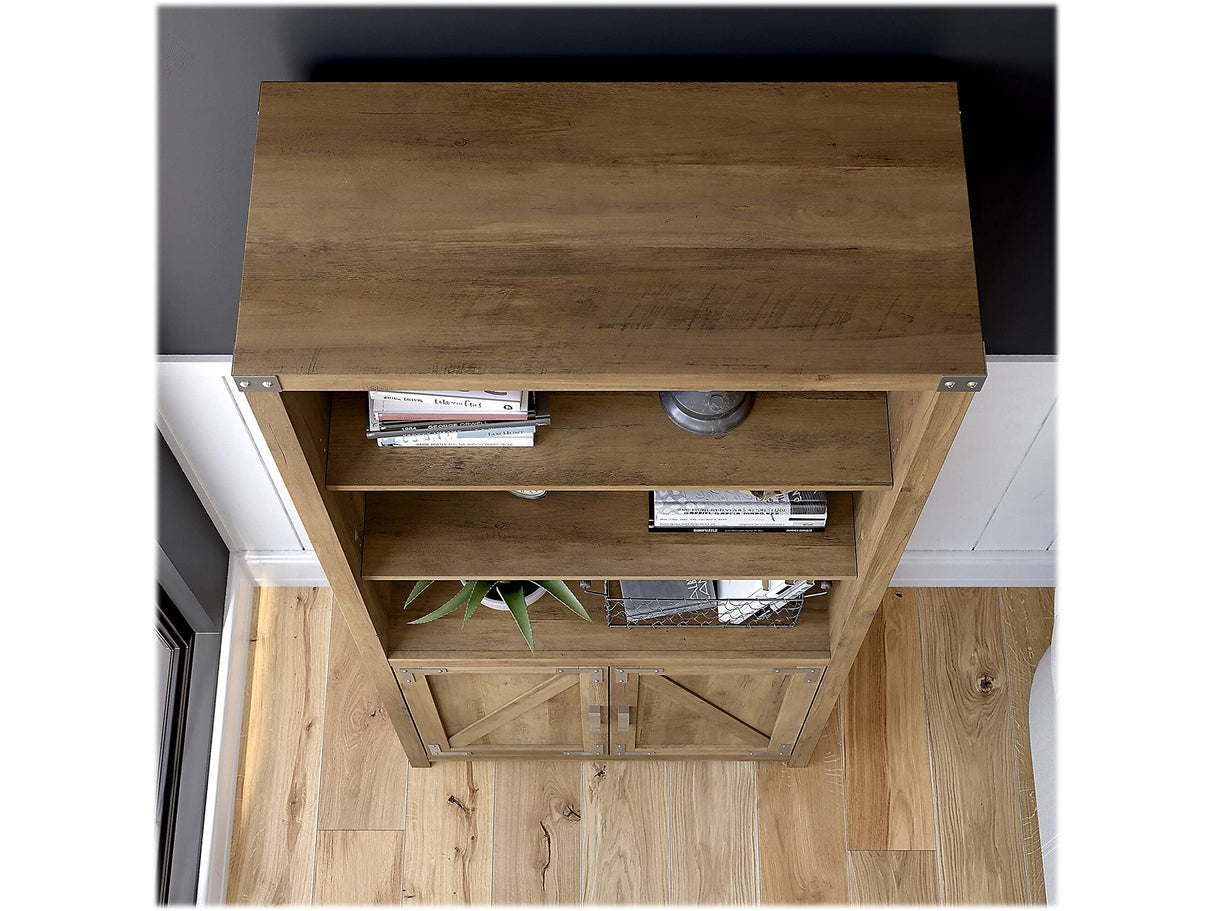 Kathy Ireland Home by Bush Cottage Grove 72-Inch Tall Bookcase with Doors in Reclaimed Pine Bush Business Furniture