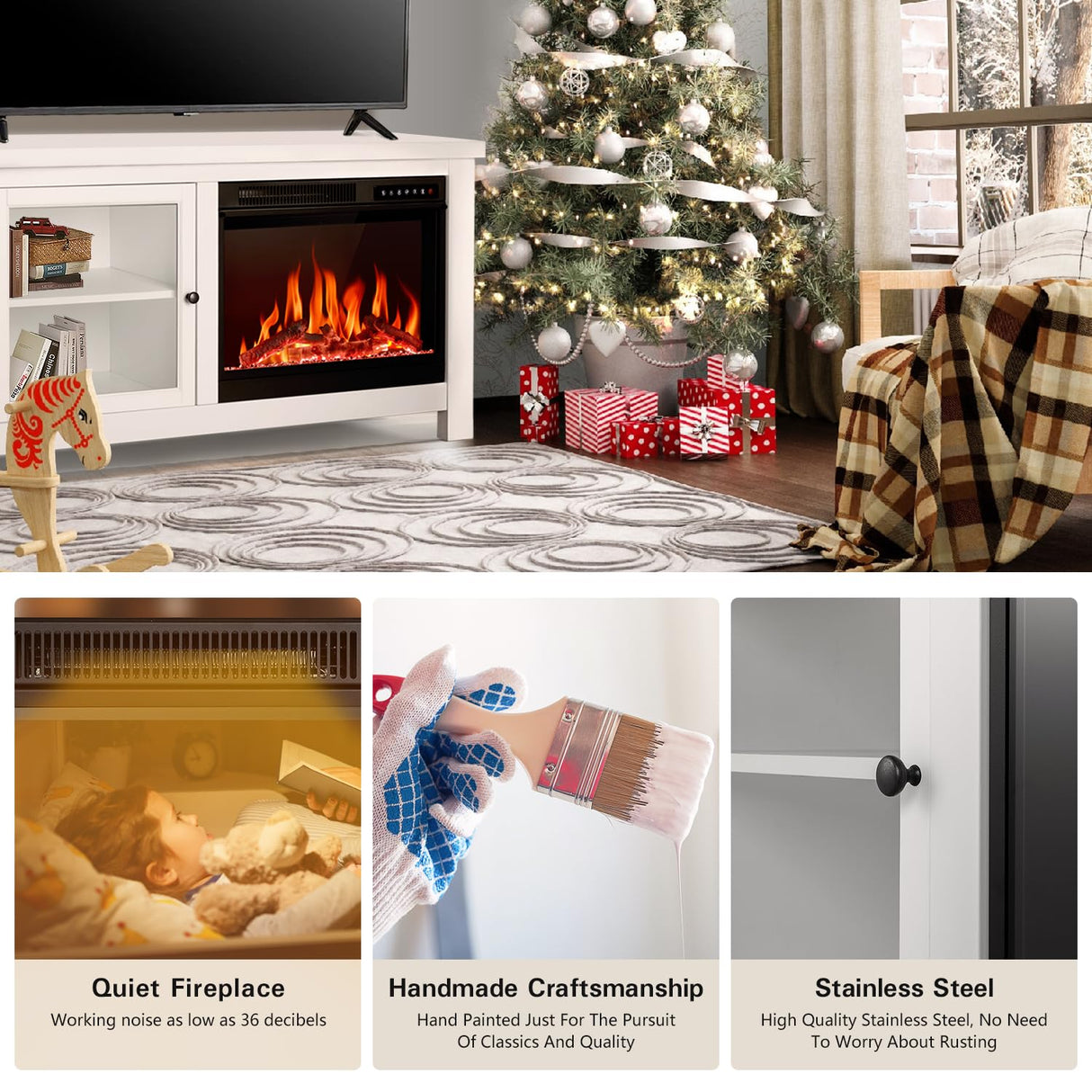 R.W.FLAME Fireplace TV Stand for 50 Inch TV,Modern Entertainment Center with 23" Electric Fireplace,Media Furniture for Living Room with Storage Cabinets, 48 Inch,White R.W.FLAME