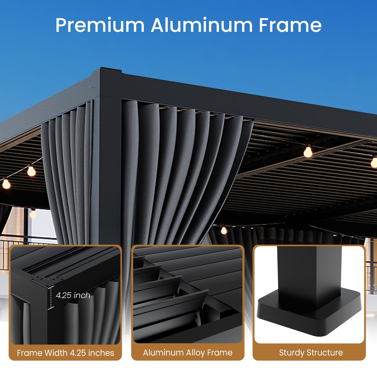 SUNBURY 10'X 20' Louvered Pergola, Aluminum Outdoor Pergola with 4 Adjustable Roof, All-Weather Use, Netting & Privacy Curtains, Waterproof Patio Shade Cover for Patio, Backyard, Lawn, Garden, Black SUNBURY