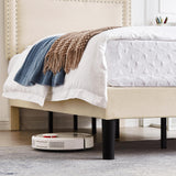 VECELO Twin Size Platform Bed Frame with Adjustable Upholstered Headboard, Nailhead Decor, Strong Wood Slat Support, No Box Spring Needed, Easy Assembly VECELO