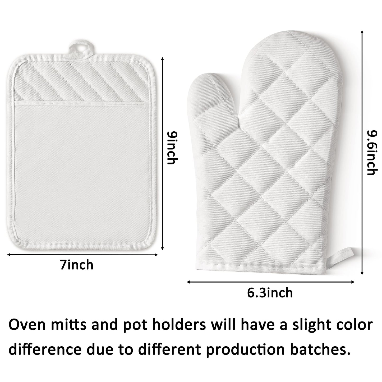 GROBRO7 6Pcs Cotton Oven Mitts and Pot Holders Set Heat Resistant Hot Pads Machine Washable BBQ Gloves with Hanging Loop Durable Pocket Pot Holder for Kitchen Baking Grilling Cooking White