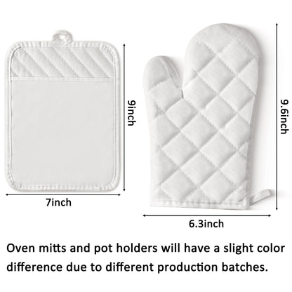 GROBRO7 6Pcs Cotton Oven Mitts and Pot Holders Set Heat Resistant Hot Pads Machine Washable BBQ Gloves with Hanging Loop Durable Pocket Pot Holder for Kitchen Baking Grilling Cooking White