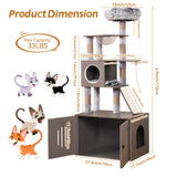 IdealHouse Cat Tree with Litter Box Enclosure, Litterbox Cat Tree for Indoor Cats with Large Platform, All-in-One Cat Furniture with Flush Nest，Space Capsule and Sisal Rope for Living Room, Grey IDEALHOUSE