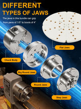 4 Inch Wood Lathe Chuck Set 1" x 8 tpi Thread & 3/4"x16 tpi Adapter, Self Centering 4 Jaw Wood Turning Chuck set with 3 frequently used types of Jaws Deargooday