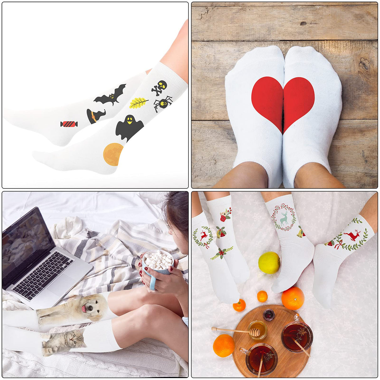 SATINIOR 32 Pairs Sublimation Socks Polyester Blanks Heat Transfer Socks with Sublimation Sock Jig for DIY Dye Heat Press Accessories, 4 Sizes White SATINIOR