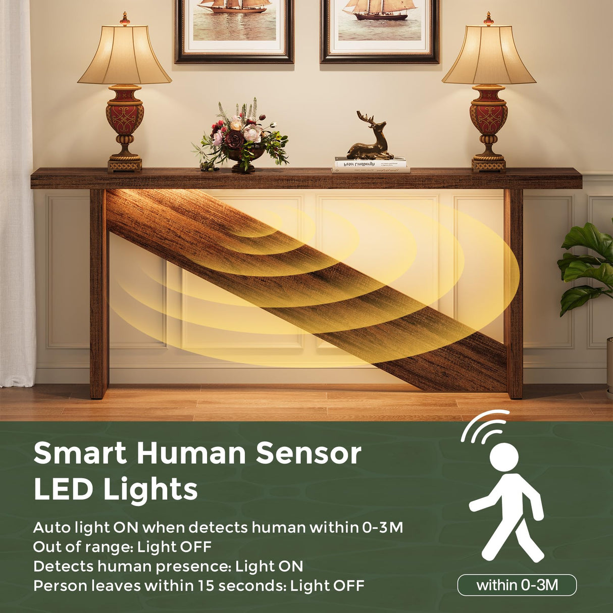 VANOMi Console Table with LED Lights, 70.86" Long Sofa Table Behind Couch, Narrow Wood Entryway Table, Farmhouse Foyer Table, Industrial Console Table for Entryway, Living Room, Hallway, Rustic Brown VANOMi