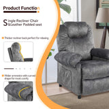 KCREAM Grey Overstuffed Massage Recliner Chair Living Room Chairs for Adults with Side Pockets Fabric Manual Small Recliner with Heating Push Back Recliner Single Sofa Chair KCREAM