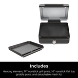 Ninja Griddle and Indoor Grill, 14’’, Electric Grill, For Steak, Burgers, Salmon, Veggies, and More, Pancake Griddle, Nonstick, Dishwasher Safe, 500F, Even Cooking, Silver, GR101 Ninja