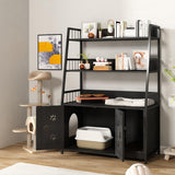 Recaceik Cat Litter Box Enclosure with Shelf Storage, Hidden Cat Washroom Furniture, Large Wood Cat Litter Box Furniture Hidden with Storage and Scratch, Fit Most of Litter Box, Black Recaceik