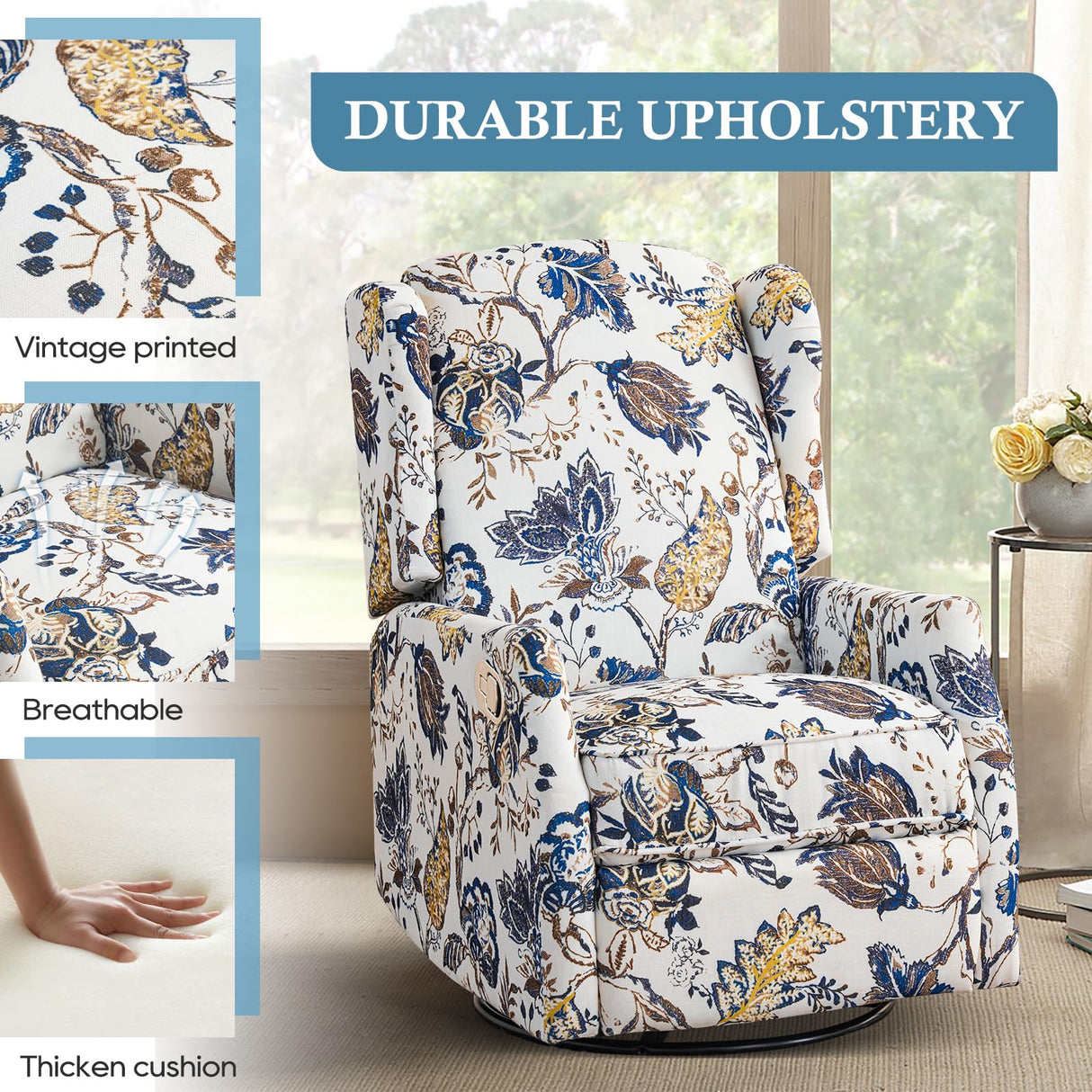 Consofa Swivel Rocker Recliner, Manual Rocker Recliner Chair for Adults, Glider Rocking Chair for Nursery with Padded Seat for Living Room, 360° Swivel Rocking Chair Small Recliners for Small Spaces Consofa