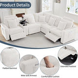 Sylphorium Power Recliner Sectional Sofa, L Shaped Couch with 2 Recliners and Center Console, Comfy Corduroy 5 Seater Modular Sofa for Living Room, Apartment, Home Theater (White) Sylphorium