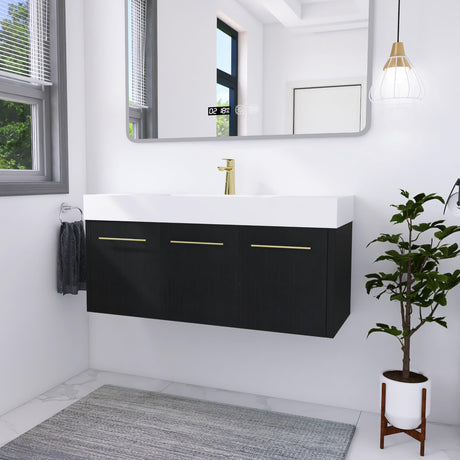 Generic 48 Inch Floating Bathroom Vanity,48"" Bathroom Vanity with Sink,Modern Single Sink Bathroom Vanity Combo,Black Wall Mounted Cabinet Set, MSJS-BVB09148BCT WoodArtSupply