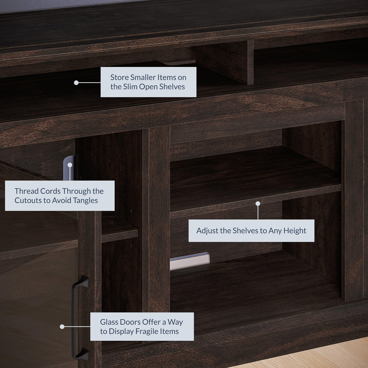 BELLEZE Modern 60 Inch Traditional TV Stand & Media Entertainment Center Console Table for TVs up to 65 Inches with Open Storage Shelves & Cabinets - Cayman (Brown) BELLEZE