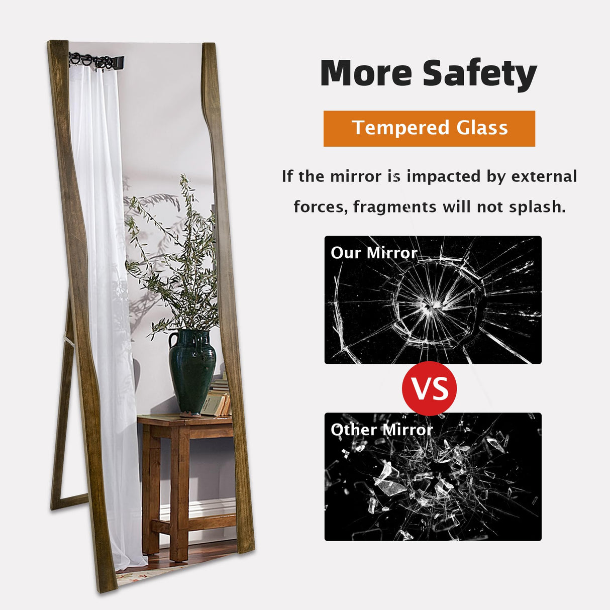 Tanmicoshomy Full Length Mirror with Stand 21x63 Inches, Wood Framed Floor Full Body Mirror for Bathroom Bedroom Living Room,Tempered Glass Shatter-Proof Mirror (21x63 Brown) Tanmicoshomy