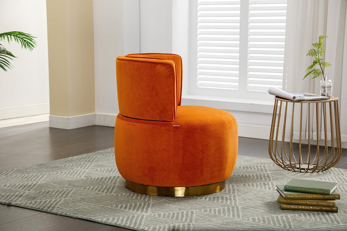 SLEERWAY 360° Swivel Barrel Chair Set of 2, Modern Velvet Round Accent Chair, Comfy Upholstered Small Armchair with Gold Metal Base for Living Room Bedroom Nursery Office Sillas para Sala, Orange SLEERWAY
