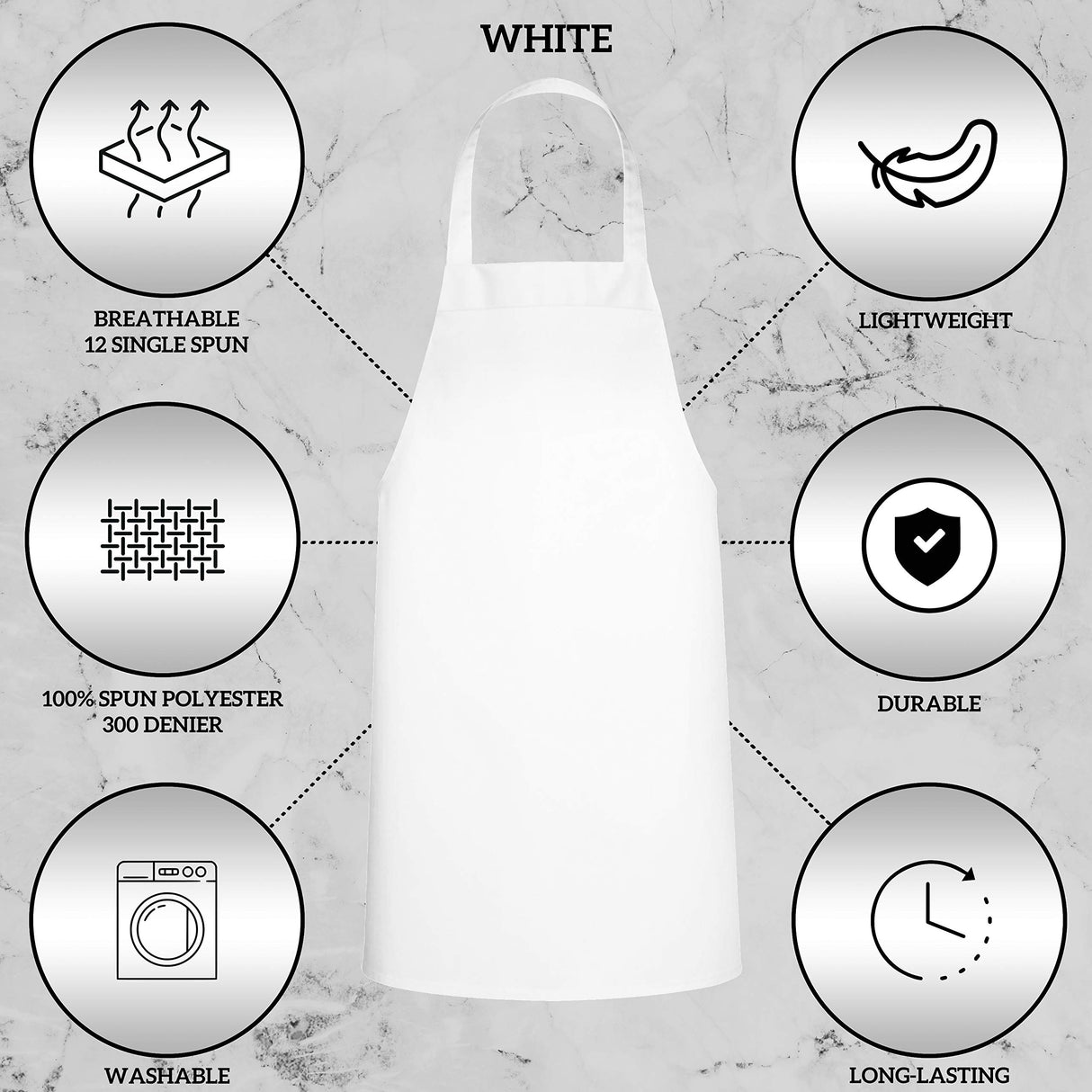 GREEN LIFESTYLE 12 Pack Bib Apron - Unisex White Aprons, Machine Washable Aprons for Men and Women, Kitchen Cooking BBQ Aprons Bulk (Pack of 12, No Pockets, White) GREEN LIFESTYLE