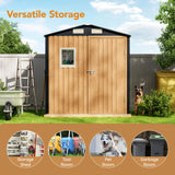 Panovue 6X4FT Garden Storage Shed with Frame Floor & Lockable Door,Steel Tool Shed with 1 Clear Window, Anti-Corrosion Metal Shed for Backyard Patio Lawn (Light Wood Grain) Panovue