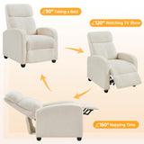 Topeakmart Fabric Recliner Sofa Push Back Recliner Chair Adjustable Modern Single Reclining Chair Upholstered Sofa with Pocket Spring Living Room Bedroom Home Theater Ivory Topeakmart