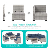 Muphyers 13-Piece Outdoor Patio Furniture Set with Rocking Swivel Chair, PE Wicker Rattan Sectional Sofa Patio Conversation Set with 55,000 BTU Fire Pit Table & Coffee Table, Navy Blue Muphyers