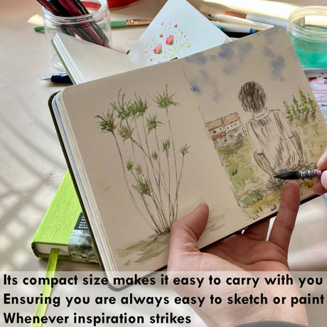tumuarta Watercolor Sketchbook, 7.5x5, 140 LB, 300GSM, 100% Cotton Paper, Cold Press, 24 Sheets,48 Pages, Watercolor Journal for Use As Travel Sketch Book and Mixed Media Pad On The Go tumuarta