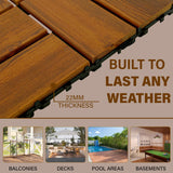 10-Pack 12"x12" Interlocking Acacia Wood Deck Tiles – 8 Slats Waterproof Outdoor Flooring for Patio, Balcony & Backyard FROM ONE
