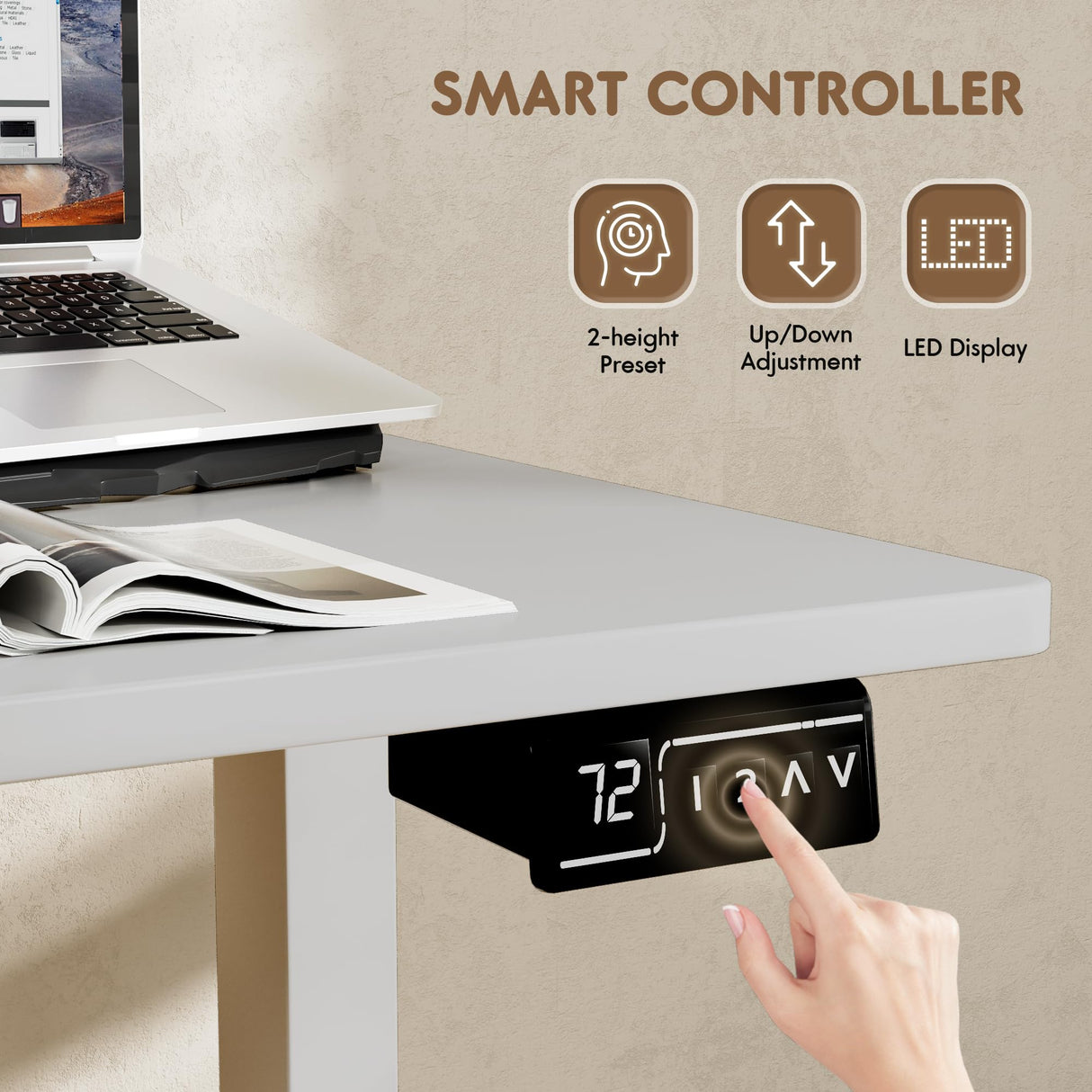 Furmax L Shaped Standing Desk Adjustable 63 x 55 Inch Corner Stand up Desk Electric Standing Computer Workstation with Preset Heights (White) Furmax