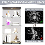 64.7" Glass Display Cabinet 4-Shelf Black Display Case with LED Light and Two Glass Doors Modern Curio Collection Cabinet, Floor Standing Bookshelf for Living Room Office（Black 64.7"x31.7"x14.3"） Fulocseny