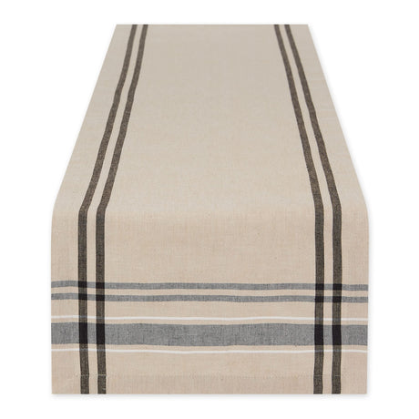 DII French Stripe Dining Table Collection Farmhouse Style Table Runner, 14x108 Inches, Taupe/Black DII